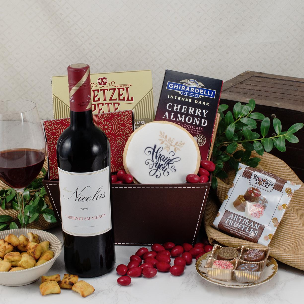 Much Appreciated Nicolas Red Wine Gift Basket