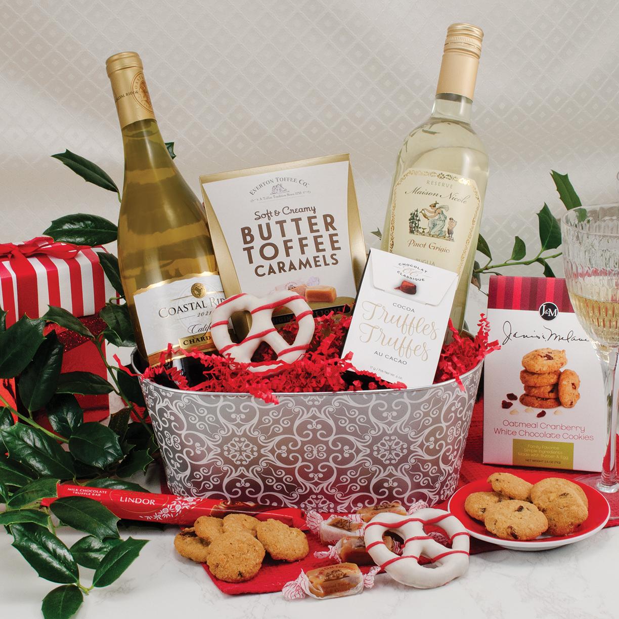 White Christmas Worldly Wine Duo Gift Basket