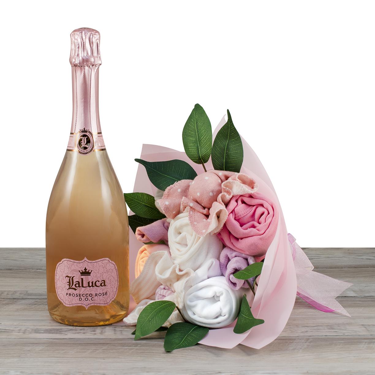 Rosé Wine & Roses Baby Girl Bouquet Gift