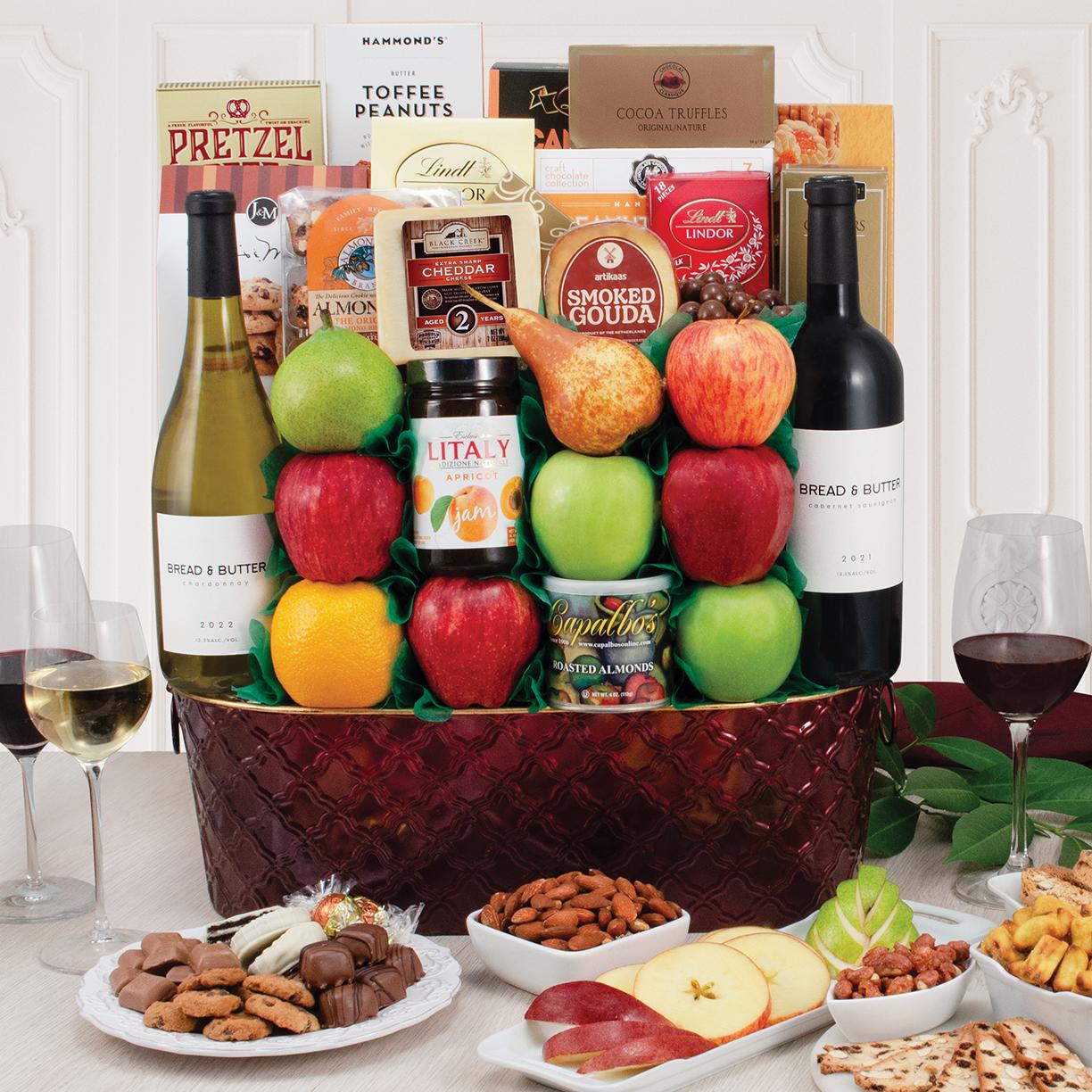 Trafalgar Square Fruit & California Wine Gift Basket