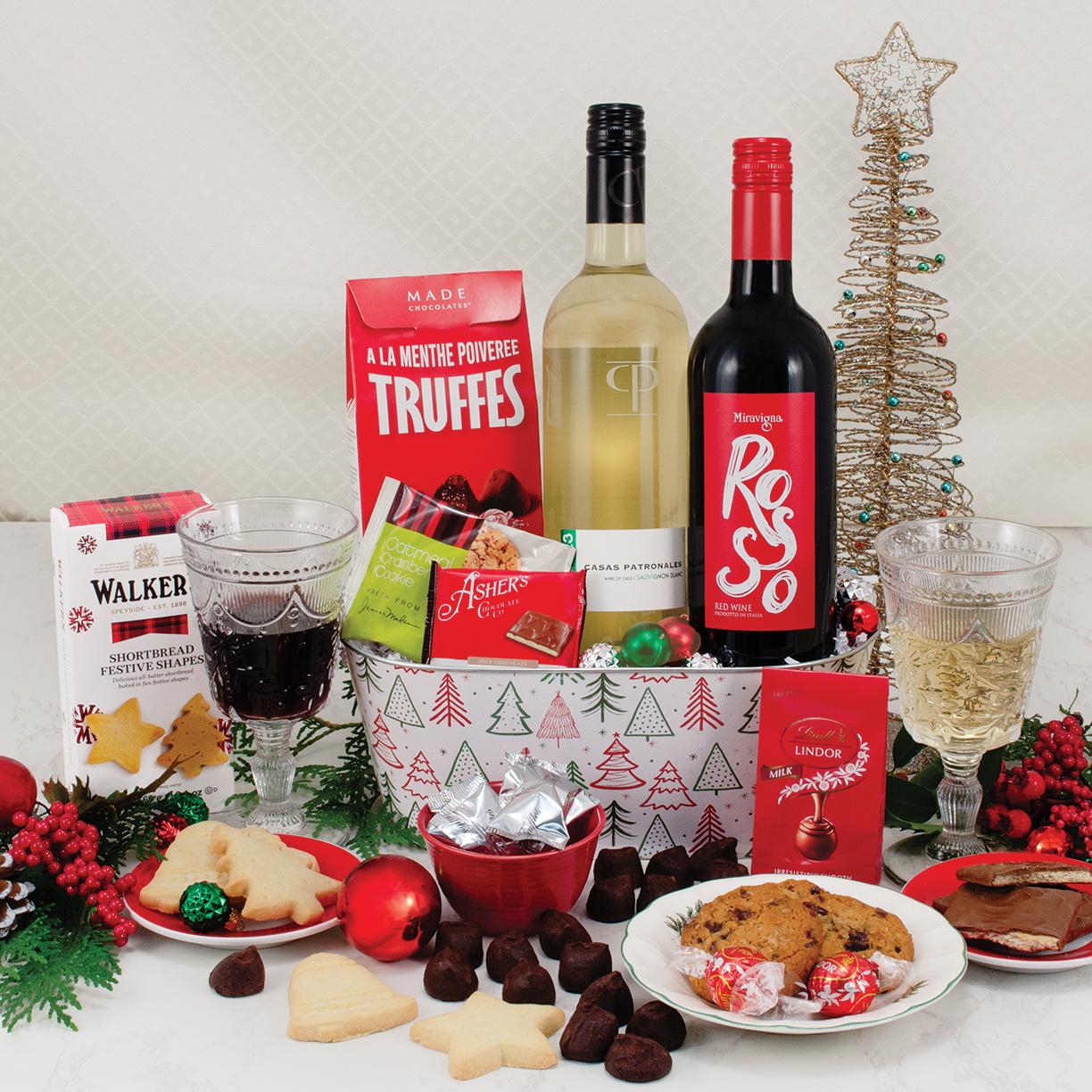 Colorful Christmas Wine Duo Gift Basket