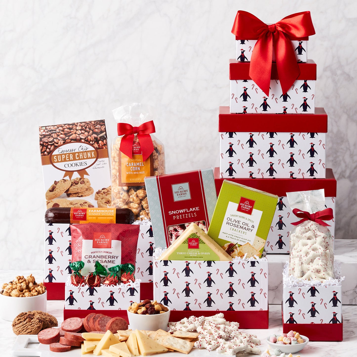 Winter Penguins: Holiday Gift Tower