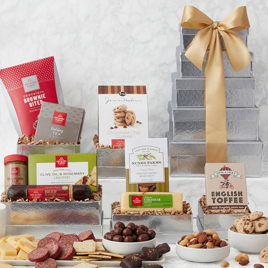 Shimmering Surprise: Gourmet Gift Tower