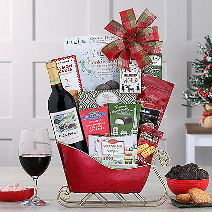 Rock Falls Cabernet: Holiday Sleigh Basket