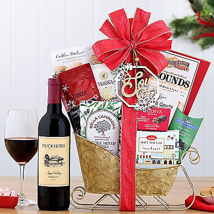 Duckhorn Merlot: Holiday Wine Sleigh Basket