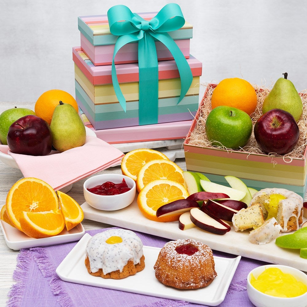 Fresh Fruit and Sweet Bundt Cakes Gift Tower