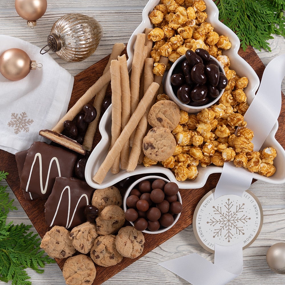 Winter Wonderland Cookies and Popcorn Gift Tower