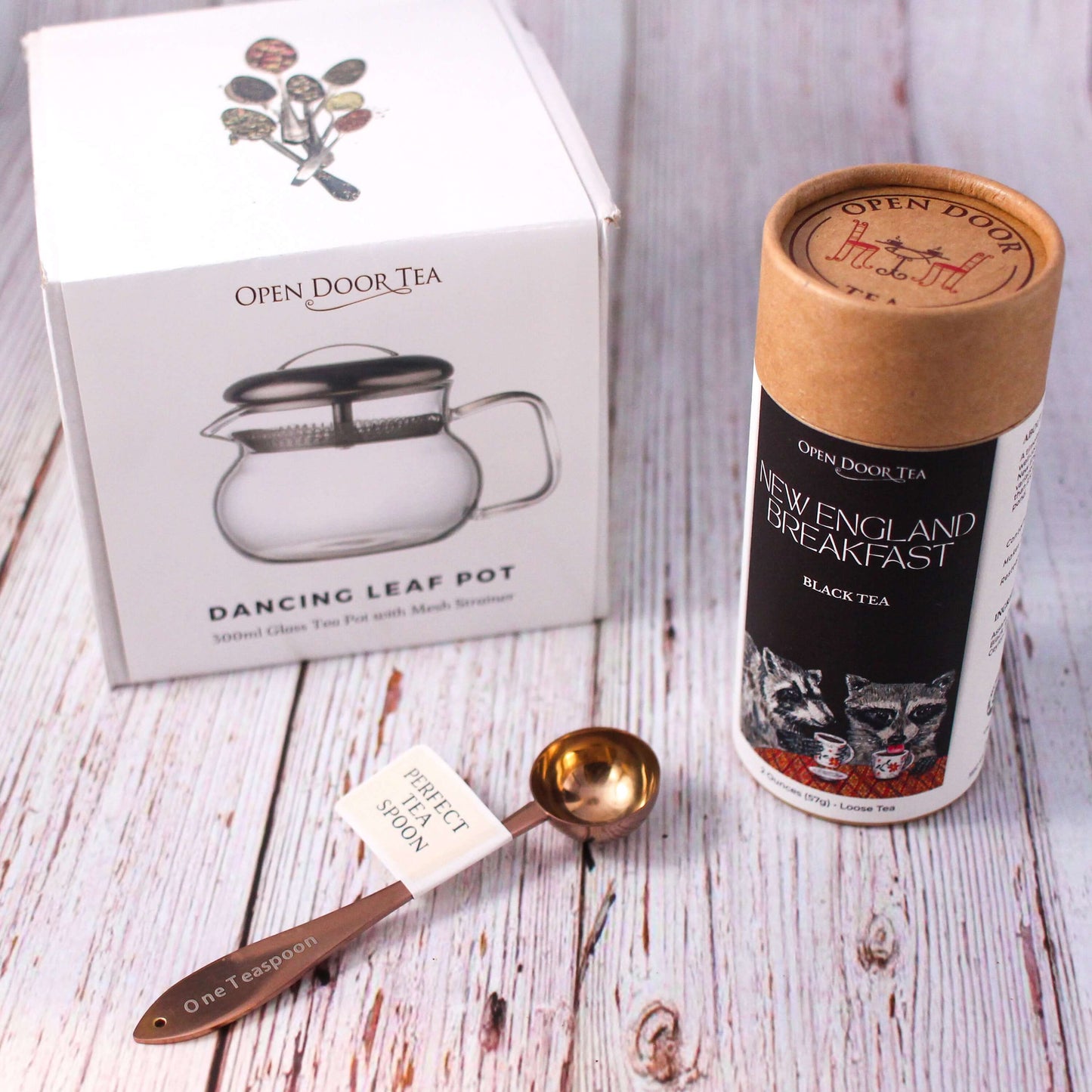 Tea Tango Basket | Holiday Gift Set - Includes One Organic Tea Tube, Perfect Spoon, & Beautiful Glass Teaware in White Gift Basket